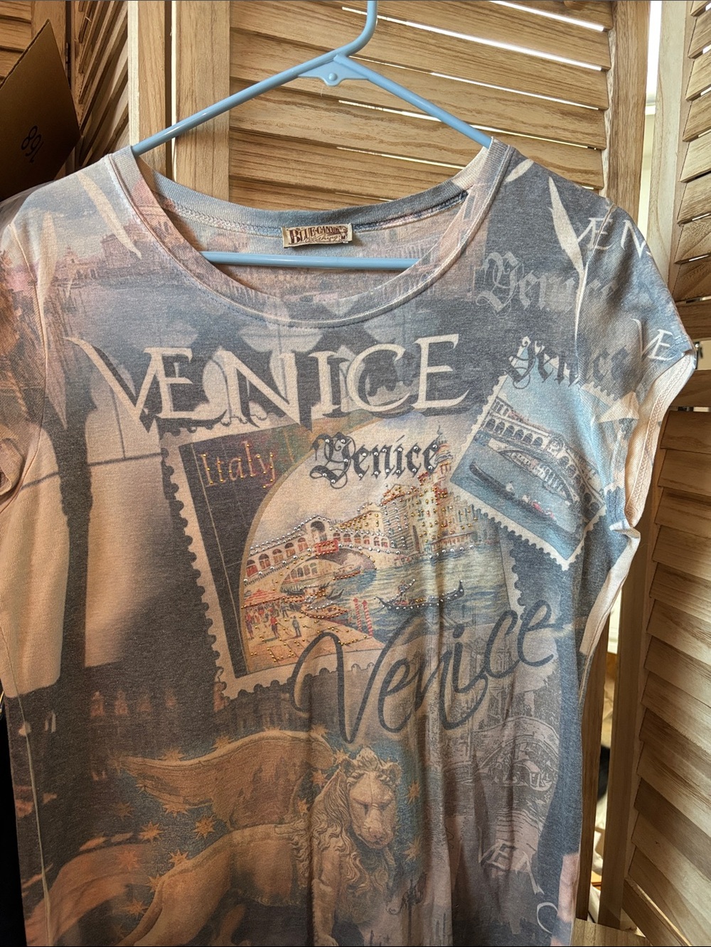 Blue Canyon Venice Graphic Scoop Neck Tee - Beige Blue Medium